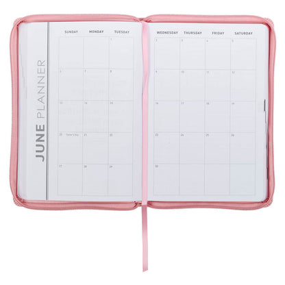 2027 Walk by Faith Pink Faux Leather Executive Planner with Zipper Closure - 2 Corinthians 5:7