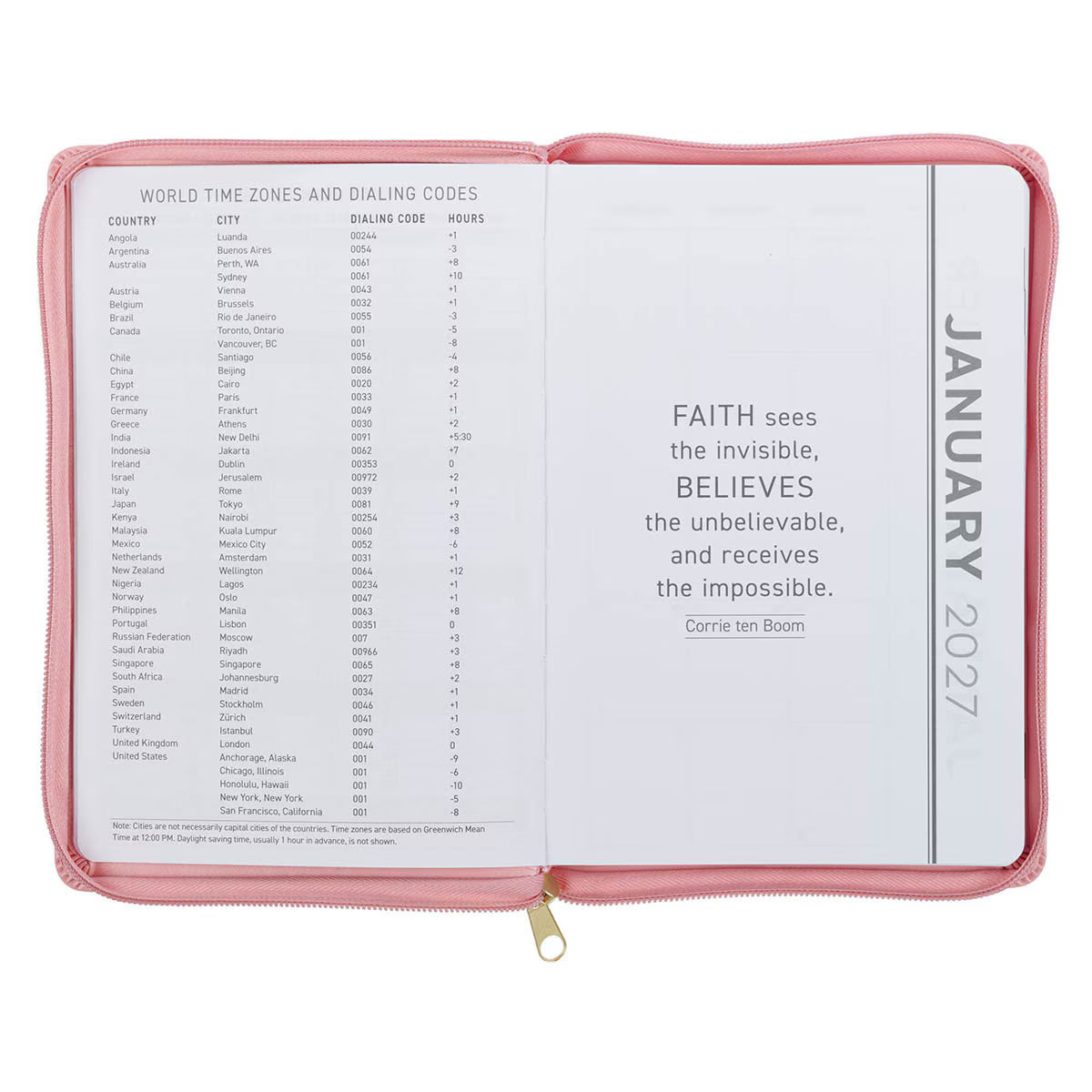 2027 Walk by Faith Pink Faux Leather Executive Planner with Zipper Closure - 2 Corinthians 5:7