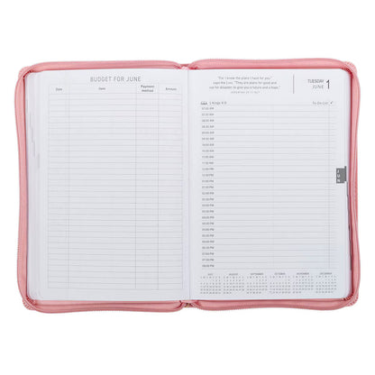 2027 Walk by Faith Pink Faux Leather Executive Planner with Zipper Closure - 2 Corinthians 5:7