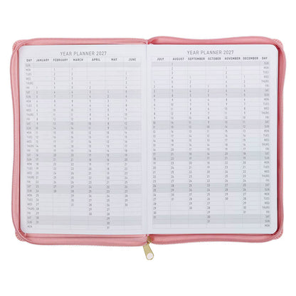 2027 Walk by Faith Pink Faux Leather Executive Planner with Zipper Closure - 2 Corinthians 5:7