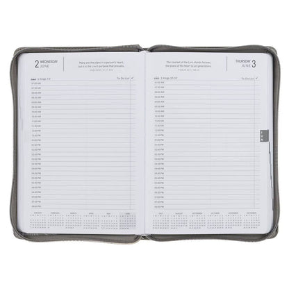 2027 Trust in the Lord Soft Gray Faux Leather Executive Planner with Zipper Closure - Proverbs 3:5