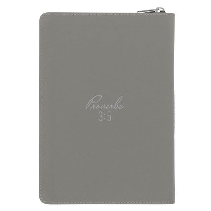 2027 Trust in the Lord Soft Gray Faux Leather Executive Planner with Zipper Closure - Proverbs 3:5