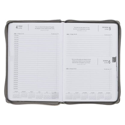 2027 Trust in the Lord Soft Gray Faux Leather Executive Planner with Zipper Closure - Proverbs 3:5