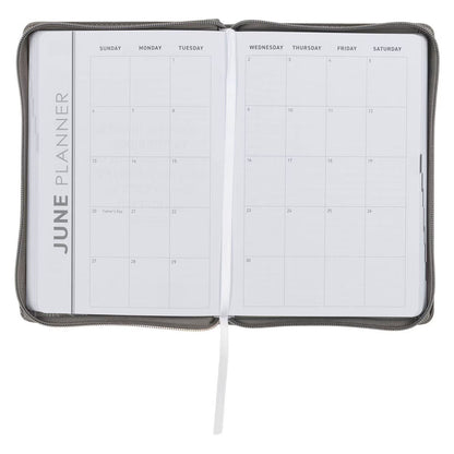 2027 Trust in the Lord Soft Gray Faux Leather Executive Planner with Zipper Closure - Proverbs 3:5