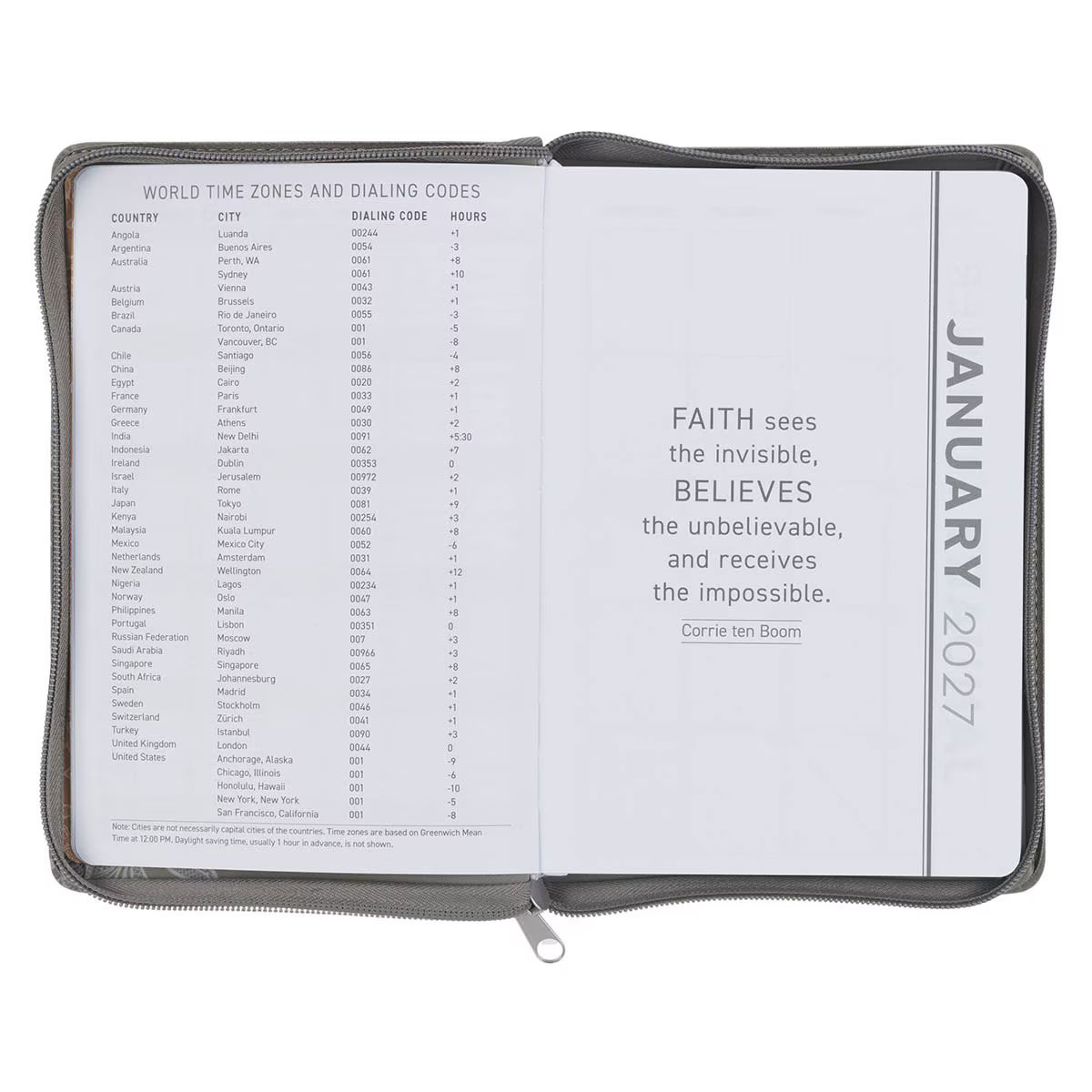 2027 Trust in the Lord Soft Gray Faux Leather Executive Planner with Zipper Closure - Proverbs 3:5