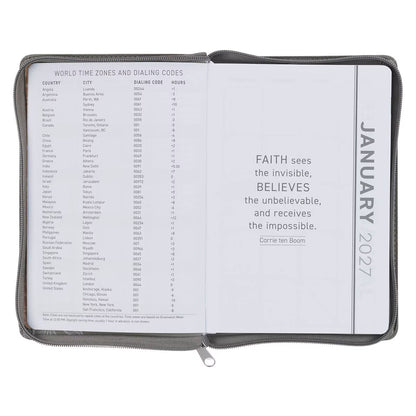 2027 Trust in the Lord Soft Gray Faux Leather Executive Planner with Zipper Closure - Proverbs 3:5