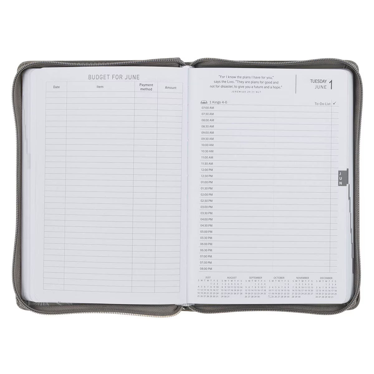 2027 Trust in the Lord Soft Gray Faux Leather Executive Planner with Zipper Closure - Proverbs 3:5