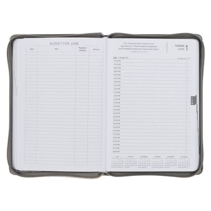 2027 Trust in the Lord Soft Gray Faux Leather Executive Planner with Zipper Closure - Proverbs 3:5