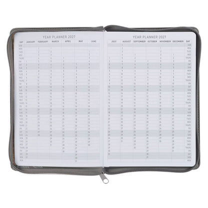 2027 Trust in the Lord Soft Gray Faux Leather Executive Planner with Zipper Closure - Proverbs 3:5