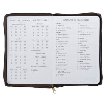 2027 A Man's Heart Smoked Walnut Faux Leather Executive Planner with Zipper Closure - Proverbs 16:9