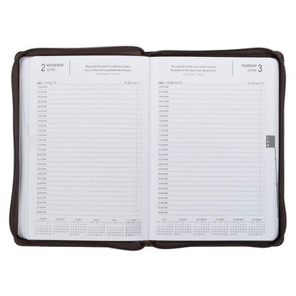 2027 A Man's Heart Smoked Walnut Faux Leather Executive Planner with Zipper Closure - Proverbs 16:9