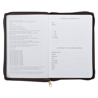 2027 A Man's Heart Smoked Walnut Faux Leather Executive Planner with Zipper Closure - Proverbs 16:9