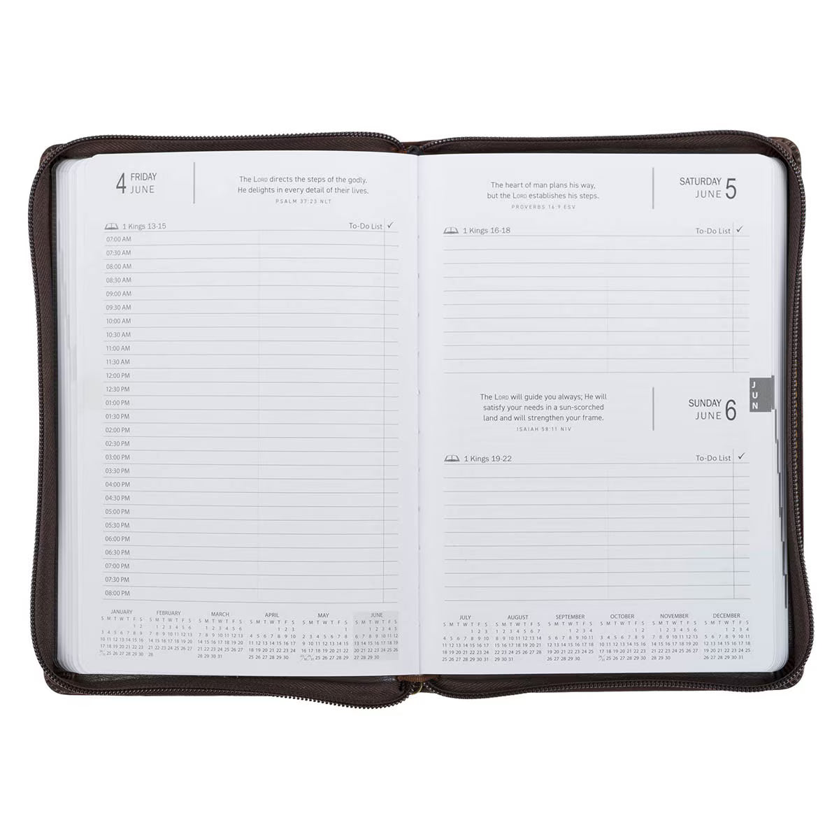 2027 A Man's Heart Smoked Walnut Faux Leather Executive Planner with Zipper Closure - Proverbs 16:9