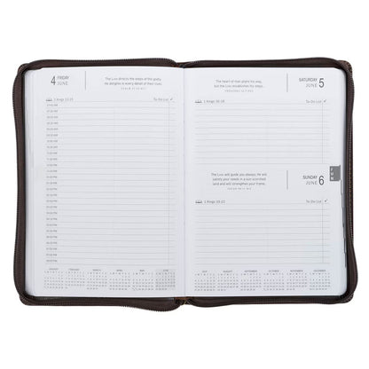 2027 A Man's Heart Smoked Walnut Faux Leather Executive Planner with Zipper Closure - Proverbs 16:9