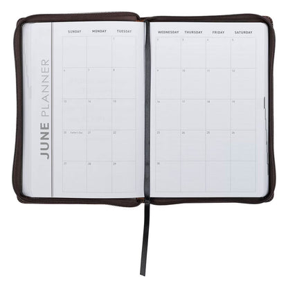 2027 A Man's Heart Smoked Walnut Faux Leather Executive Planner with Zipper Closure - Proverbs 16:9