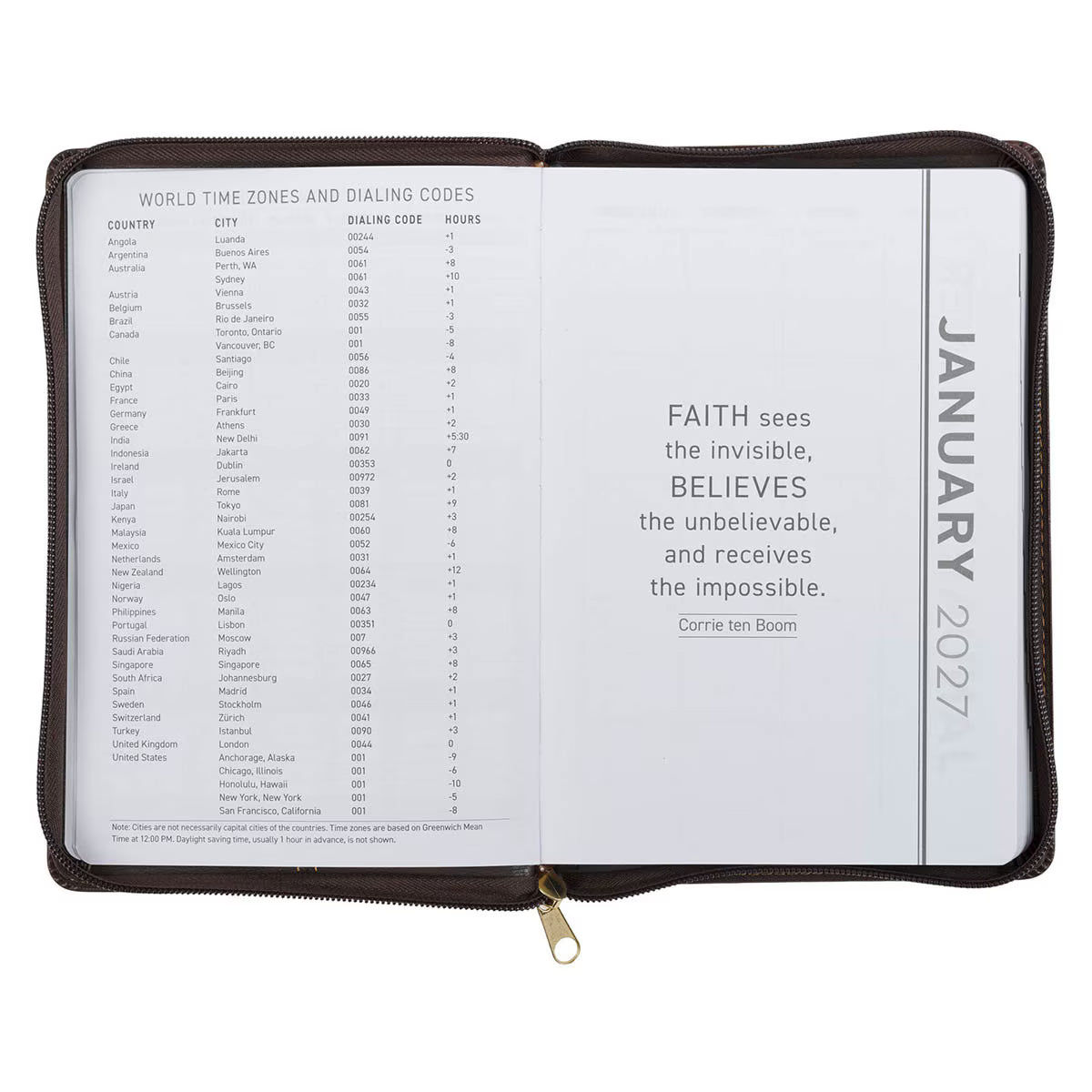 2027 A Man's Heart Smoked Walnut Faux Leather Executive Planner with Zipper Closure - Proverbs 16:9