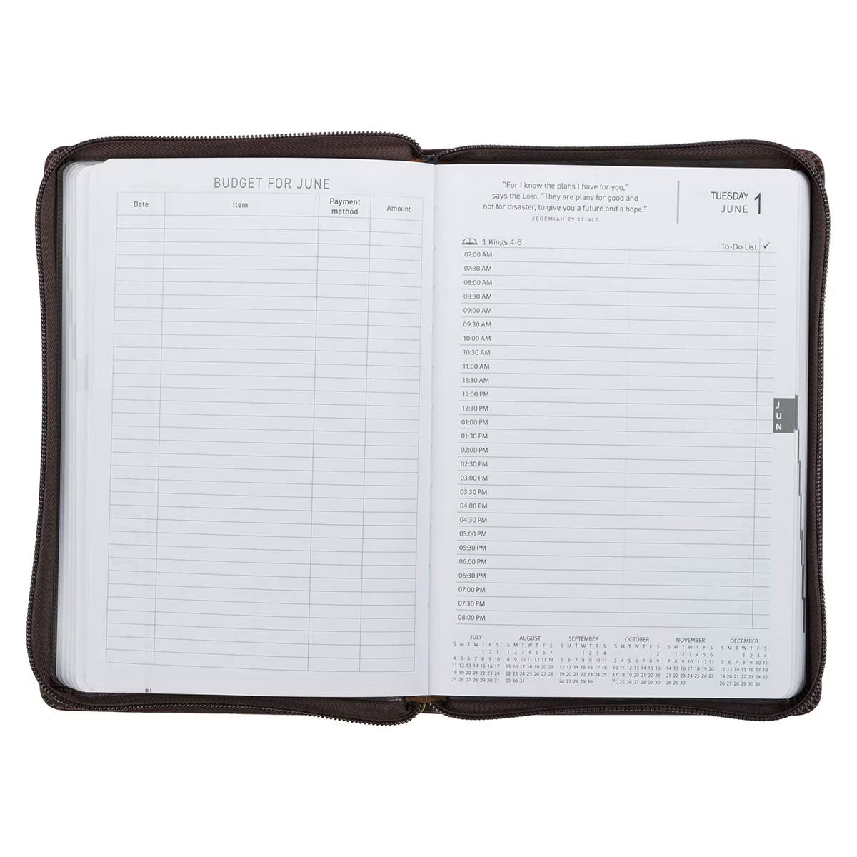2027 A Man's Heart Smoked Walnut Faux Leather Executive Planner with Zipper Closure - Proverbs 16:9