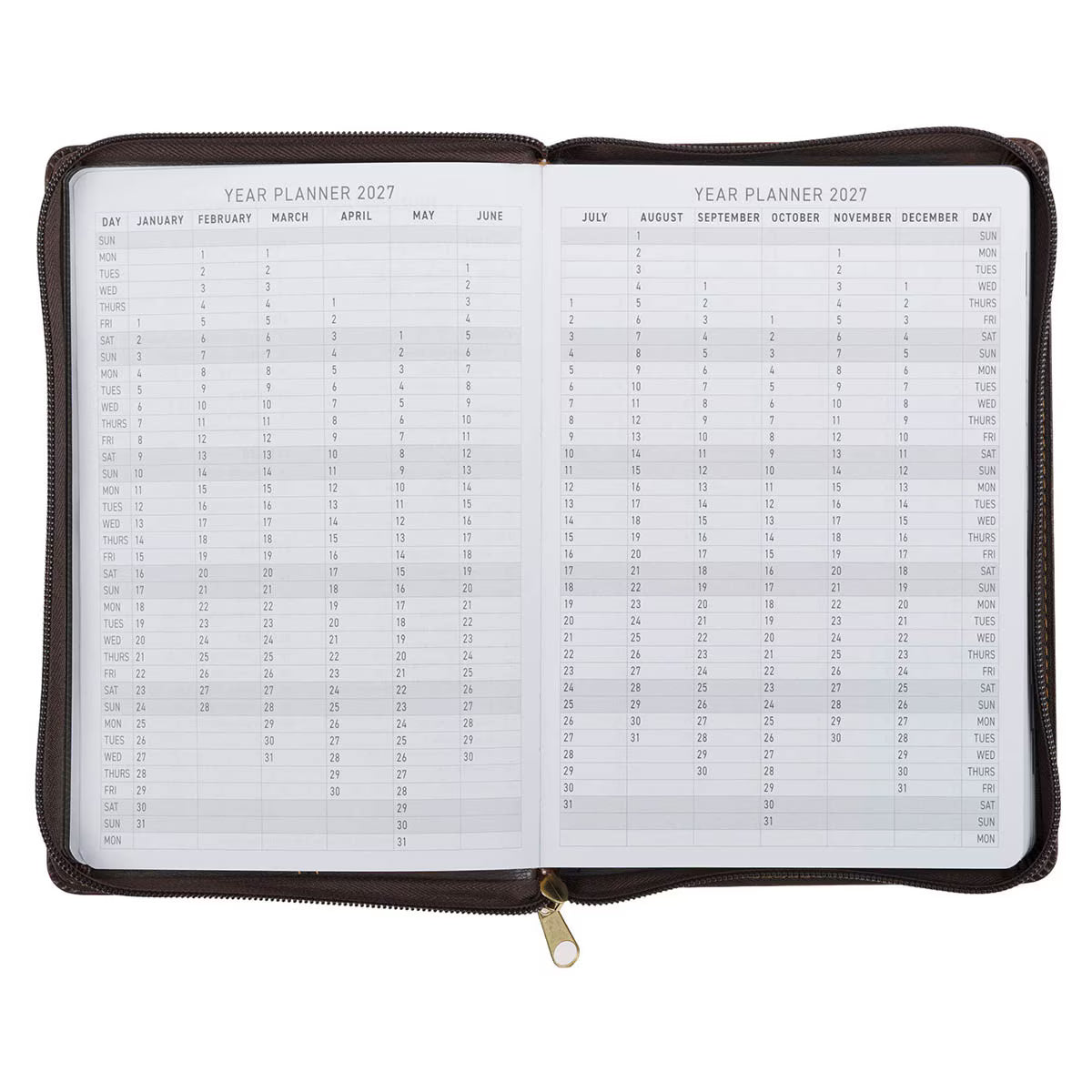 2027 A Man's Heart Smoked Walnut Faux Leather Executive Planner with Zipper Closure - Proverbs 16:9