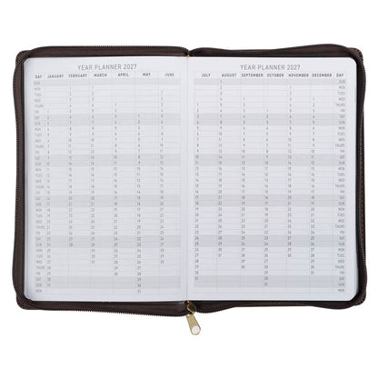 2027 A Man's Heart Smoked Walnut Faux Leather Executive Planner with Zipper Closure - Proverbs 16:9