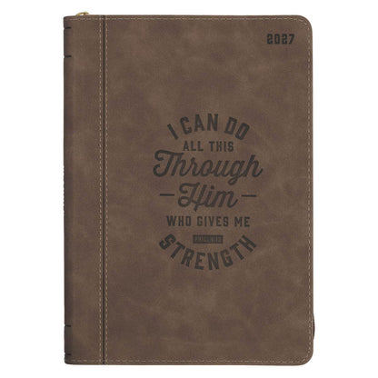 2027 I Can Do All This Truffle Brown Faux Leather Executive Planner with Zipper Closure - Philippians 4:13