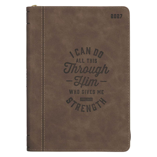 2027 I Can Do All This Truffle Brown Faux Leather Executive Planner with Zipper Closure - Philippians 4:13