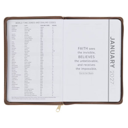 2027 I Can Do All This Truffle Brown Faux Leather Executive Planner with Zipper Closure - Philippians 4:13